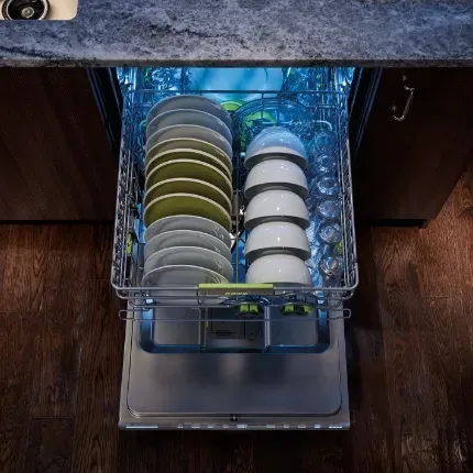 open and loaded cove dishwasher
